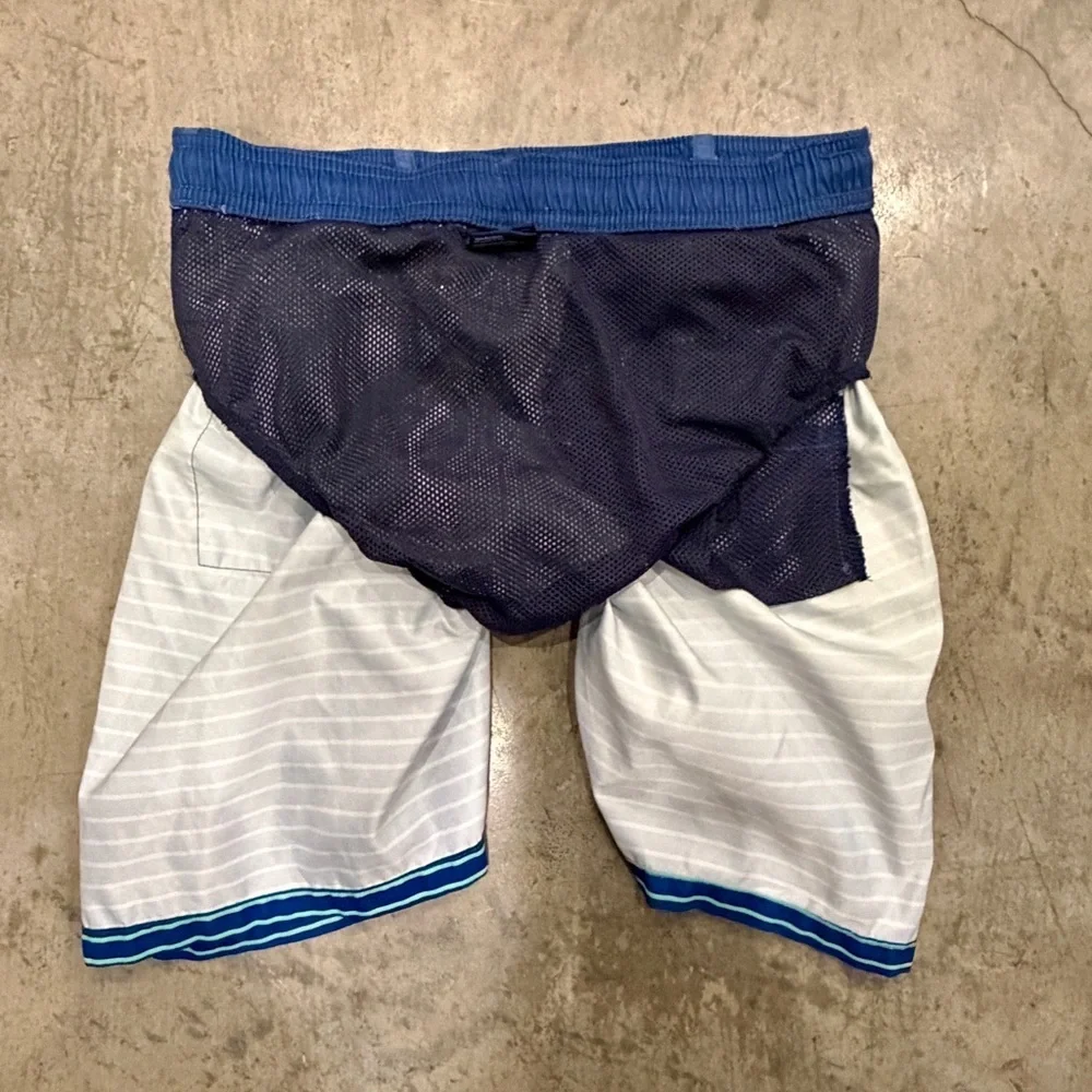 Southern Marsh Blue to Aqua Gradient Striped Swim Trunks Youth Large